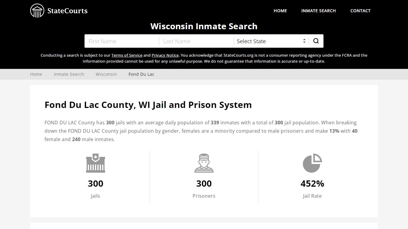 Fond Du Lac County, WI Inmate Search - StateCourts