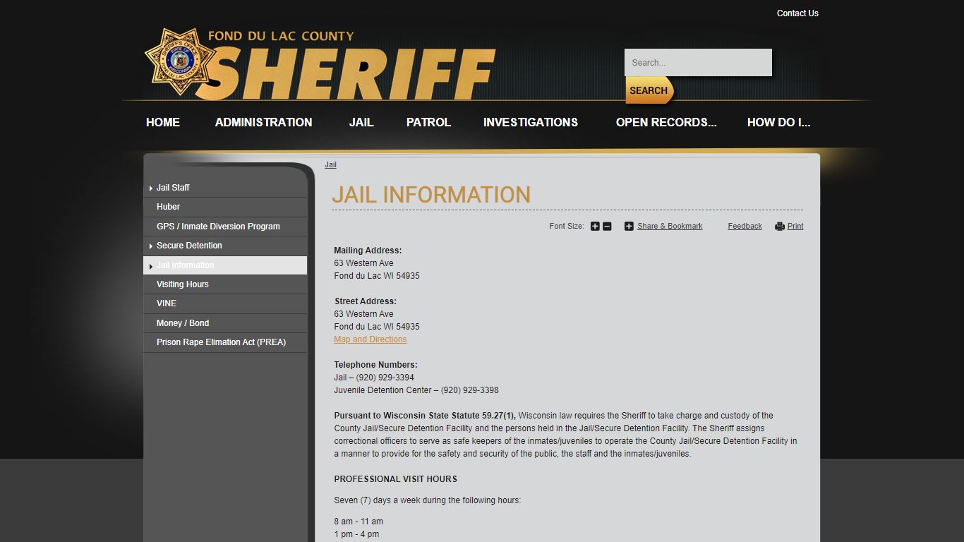 Jail Information | Fond du Lac County