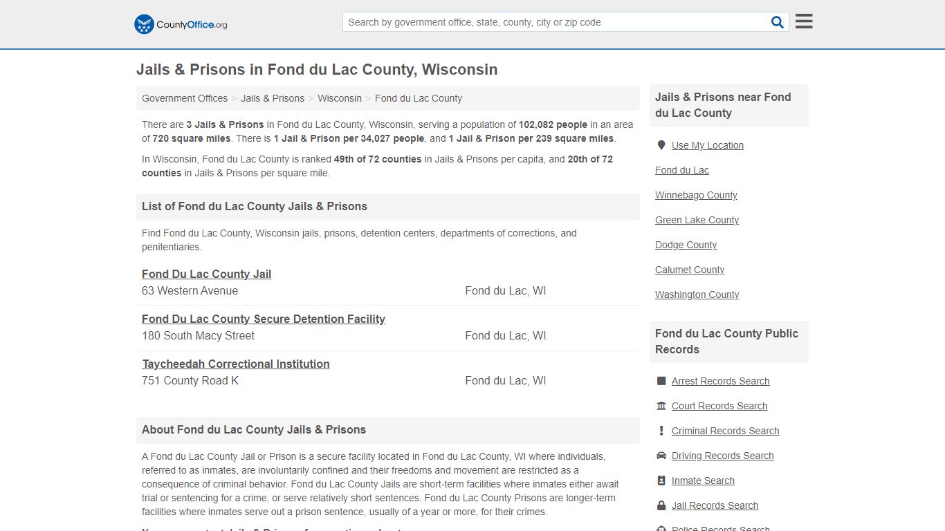 Jails & Prisons - Fond du Lac County, WI (Inmate Rosters ...